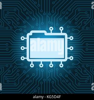 File icona cartella su circuito blu sullo sfondo della scheda madre Illustrazione Vettoriale