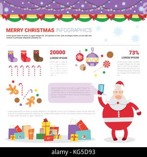 Santa cella di contenimento smart phone sul buon natale infographics impostare vacanze decorazione di elementi Illustrazione Vettoriale