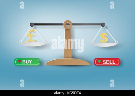 Arte di carta di peso scala con forex valuta finanziare design concetti aziendali,dollar sign,vettore Illustrazione Vettoriale