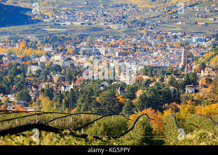 Vista sulla città di Merano. Merano, Val Venosta, Alto Adige, Italia, Europa Foto Stock