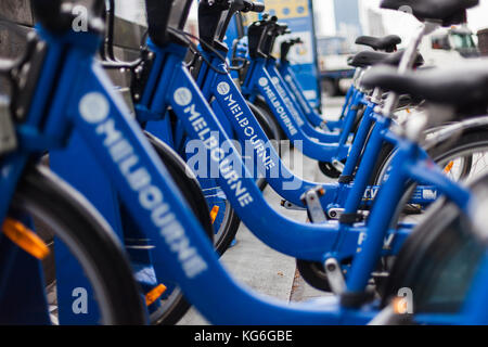 Melbourne blue gratuitamente biciclette di cortesia Foto Stock