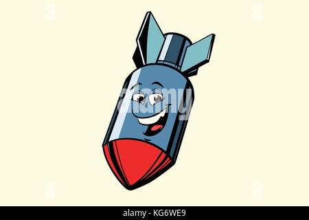 Bomba aerea simpatici smiley face carattere. fumetto cartoon pop art illustrazione vettore rétro Illustrazione Vettoriale