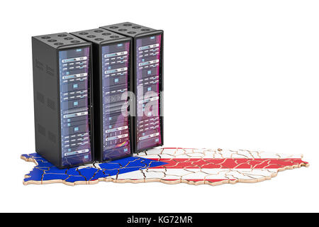 Data Center server rack in Puerto Rico concetto, rendering 3D Foto Stock