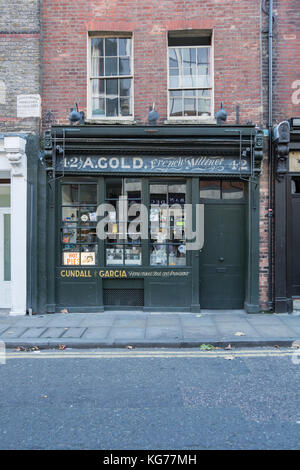 Cundall e Garcia (A. Oro, modista francese) deli shop anteriore su Brushfield Street, Spitalfields, LONDRA, E1, UK. Foto Stock