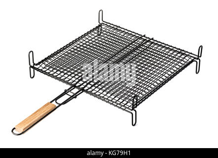 In acciaio inox grill barbecue camping cestello isolato su bianco Foto Stock