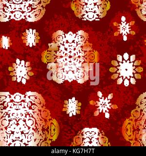 Natale seamless pattern con i fiocchi di neve in rosso Illustrazione Vettoriale