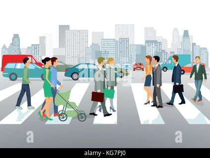 Persone su un nodo stradale Illustrazione Vettoriale