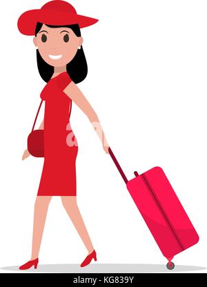 Vector cartoon moda donna con bagaglio da viaggio Illustrazione Vettoriale