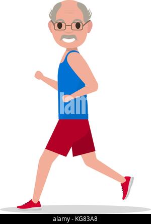 Vettore cartoon piatto vecchio uomo correre jogging Illustrazione Vettoriale