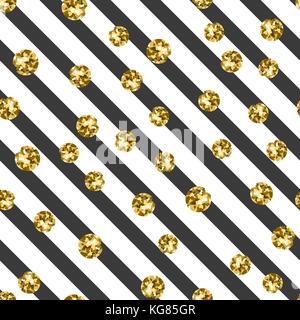 Oro su nero e bianco stripe pattern senza giunture Illustrazione Vettoriale