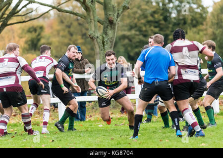 Brentwood, Essex, Regno Unito. 4 novembre, 2017. brentwood rugby club (27) vs North Walsham rfc (10) ha suonato a Brentwood. Credito: Ian Davidson/alamy live news Foto Stock