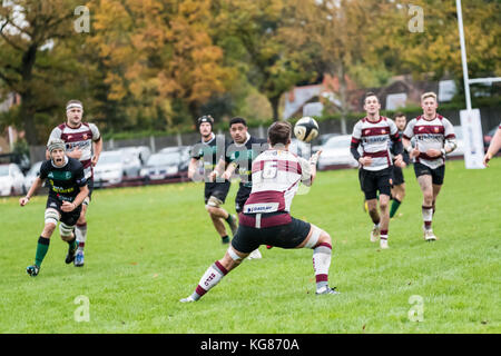 Brentwood, Essex, Regno Unito. 4 novembre, 2017. brentwood rugby club (27) vs North Walsham rfc (10) ha suonato a Brentwood. Credito: Ian Davidson/alamy live news Foto Stock