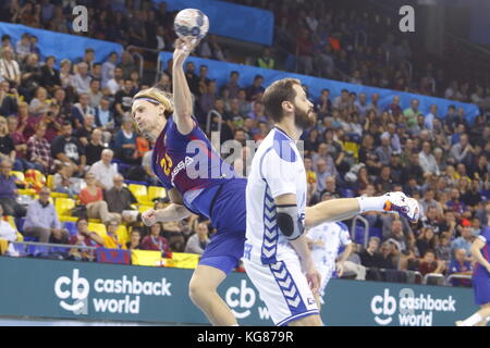 Jure Dolenec, 4 ottobre 2017, Palau Blaugrana, Barcellona, Spagna; fase di gruppo EHF Mens Champions League, pallamano. FC Barcelona Lassa / CRO HC Prvo Plinarski Drustvo Foto Stock