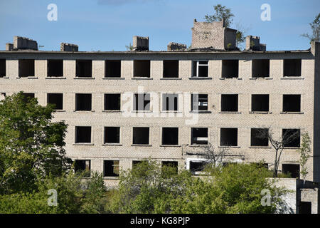 La città in cui la gente del soviet spy base di antenna vissuto prima del crollo sovietico. Foto Stock