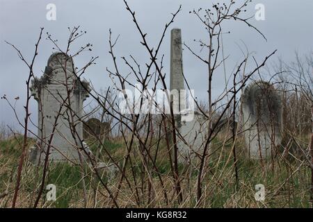 Vecchie lapidi nella vecchia chiesa di San Giorgio il cimitero, adiacente a San Giorgio e Chiesa del patrimonio, Brigus, Terranova e Labrador, Canada. Foto Stock