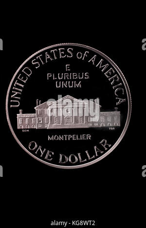 Usa dollaro liberty. in onore di James medison. 1993. retromarcia. percorso su sfondo nero. Foto Stock