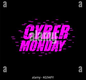 Cyber ​​monday effetto glitch emblema. visualizzazione Sito Web online store. giorno di vendite. illustrazione vettoriale Illustrazione Vettoriale