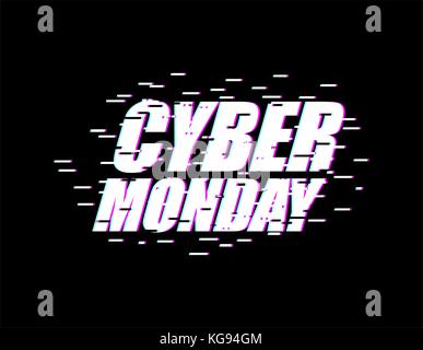 Cyber ​​monday effetto glitch emblema. visualizzazione Sito Web online store. giorno di vendite. illustrazione vettoriale Illustrazione Vettoriale