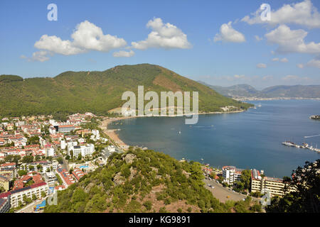 Vista su Icmeler sobborgo di Marmaris Località di villeggiatura in Turchia. Foto Stock