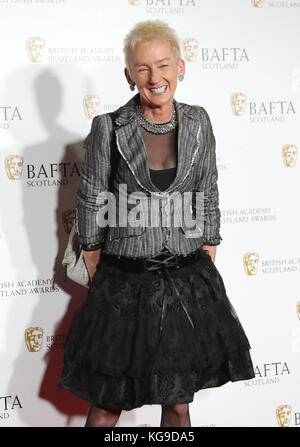 Muriel Grey in arrivo per il British Academy Scottish Awards al Radisson Blu Hotel di Glasgow. Foto Stock