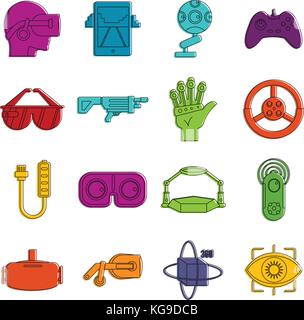 La realtà virtuale delle icone doodle impostato Illustrazione Vettoriale