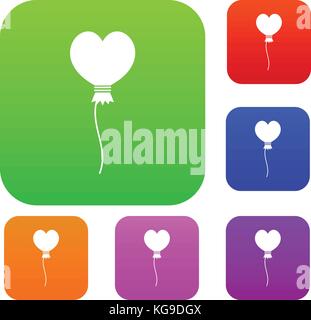 Il palloncino a forma di cuore set color collection Illustrazione Vettoriale