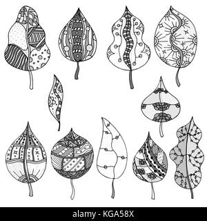 Disegnata a mano leafes doodle illustrazione vettoriale. isolato su bianco Illustrazione Vettoriale