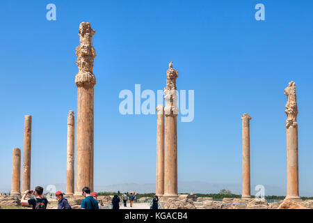 Far provincia, Shiraz, Iran - 20 aprile, 2017: Museo di aria aperta persepolis, colonne del palazzo apadana. Foto Stock