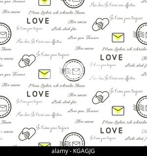 Lettere di amore senza giunture disegno vettoriale su bianco. romantic valentine avvolgere della carta design. Illustrazione Vettoriale