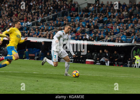 Cristiano ronaldo il whit la palla. durante la partita tra il real madrid e las palmas. real madrid battuto da 3 a 0 oltre a las palmas, obiettivi di pentecoste di casemiro, Asensio e isco, (foto di Jorge Gonzalez / pacific stampa) Foto Stock