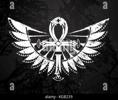 Ankh verniciato nero in gesso su una lavagna nera. disegno con Chalk. simbolo mistico. Illustrazione Vettoriale