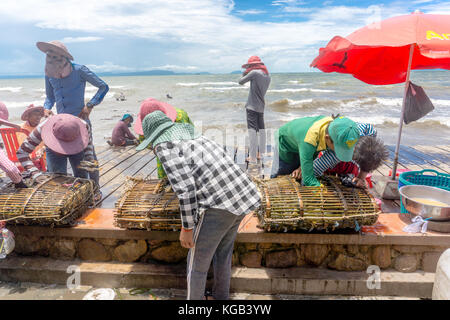 Al mercato di granchio in Kep, Cambogia Foto Stock