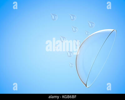 3D rendering contatto len con acqua goccia su sfondo blu Foto Stock