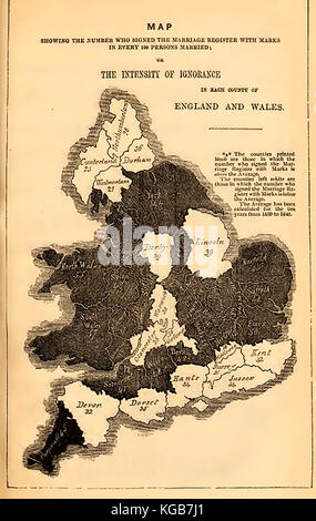 Una mappa della popolazione della Gran Bretagna (England & Wales) per 1851 possibilmente basata su dati anagrafici Foto Stock