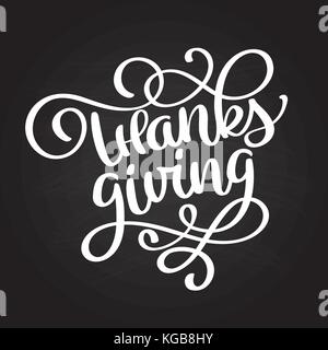 Scritto a mano felice ringraziamento calligraphy lettering testo su sfondo scuro. disegnati a mano la Giornata del ringraziamento tipografia poster. vettore stile vintage Illustrazione Vettoriale
