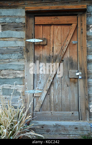 Una vecchia porta su una cabina di Pioneer in Utah Foto Stock
