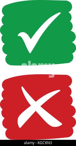 Icona di spunta set. elegante icona segno di spunta immerso nel verde e di colore rosso, illustrazione vettoriale. Illustrazione Vettoriale