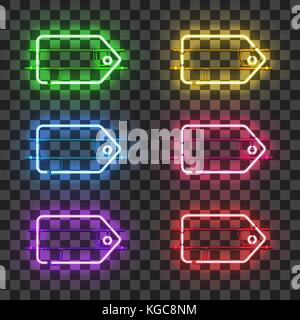 Set di neon i cartellini dei prezzi con colori diversi Illustrazione Vettoriale