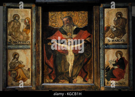 Trittico con la Santissima Trinità, 1594. tempera su pannelli duri. leszczyny, Polonia. museo Slesia. Katowice in Polonia. Foto Stock
