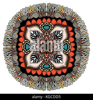 Ornamento di carta a colori con mandala. vintage elementi decorativi. disegnati a mano sullo sfondo. Illustrazione Vettoriale