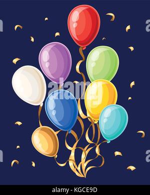 Colorato realistico palloncini elio isolati su sfondo bianco illustrazione vettoriale pagina del sito web e mobile app design. Illustrazione Vettoriale