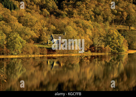 Loch achray e loch achray chiesa, Loch lomond e il Trossachs national park Foto Stock