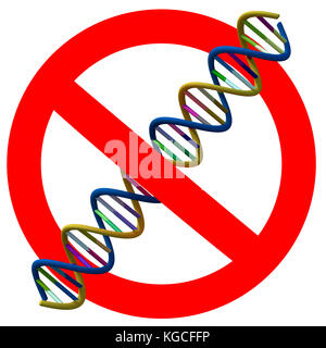 Vietato segnale con un segno di DNA, 3d illustrazione Foto Stock