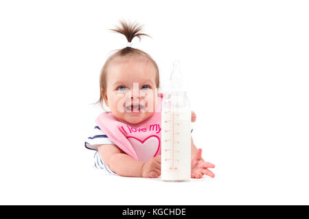 Carino felice bambina Bavaglino rosa Foto Stock