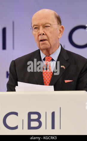 Il Segretario del Commercio degli Stati Uniti Wilbur Ross parla alla conferenza annuale della CBI a Londra. Foto Stock