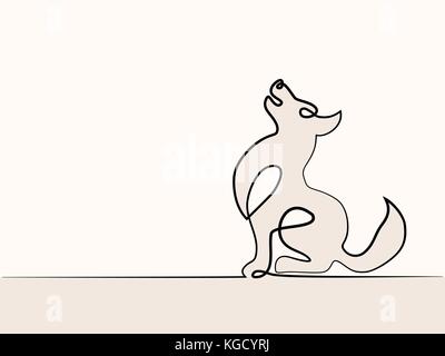 Rappresentazione in linea continua. Cute cane seduta. Illustrazione Vettoriale Illustrazione Vettoriale