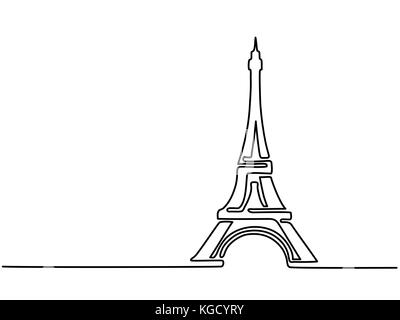 Parigi Torre Eiffel icona continua sottile disegno per web e mobile moderno design minimalista. Illustrazione Vettoriale Illustrazione Vettoriale