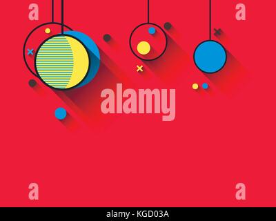 Le palle di Natale di stile di Memphis. forme geometriche con ombra su uno sfondo di colore rosso. illustrazione vettoriale Illustrazione Vettoriale