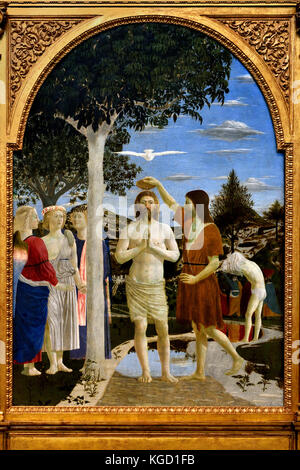 Il Battesimo di Cristo, 1450 Piero della Francesca 1415 - 12 ottobre 1492 , pittore italiano , primo Rinascimento, Italia . Foto Stock