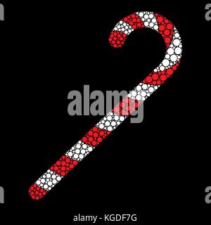 Candy Cane icona di punti isolati su sfondo nero Illustrazione Vettoriale